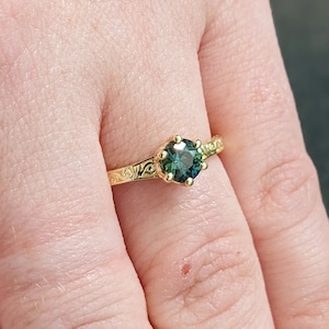 One of a Kind Montana Sapphire Ring, Blue Sapphire Diamond Cluster Ring, Vintage Inspired Blue Sapphire Engagement Ring, 14K Gold Green Teal
