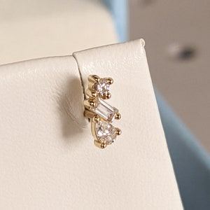 Single (Half Pair) or Set of Moissanite Cluster Stud Earrings / Tiny Pear Baguette Round / 14K 18K Gold Platinum / Minimalist Everyday Wear
