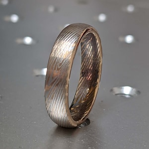 Rose Gold Brushed Mokume Gane Tungsten - Forged Ring- Mokume Band - Damascus Ring- Two Color Mokume- Mokume Wedding Bands - Mokumegane 5mm