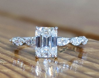 Anello di fidanzamento Moissanite taglio smeraldo vintage oro rosa anello di fidanzamento donna marquise Diamond matrimonio Regalo da sposa per lei