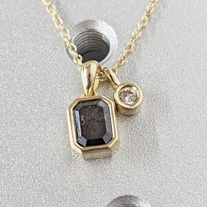 Salt And Pepper Diamond Solitaire Necklace 14k Yellow Gold / Diamond Bezel Necklace / 14k Gold Diamond Solitaire Pendant / Delicate