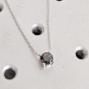 Salt and Pepper Diamond Necklace Pendant, Personalized Necklace, 14k White Gold Minimalist Necklace, Vintage Necklace, Everyday Necklace
