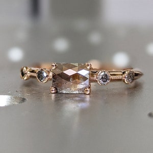 Salt and Pepper Diamond Engagement Ring Women Rose Gold Emerald shaped Bridal Jewelry Art deco Wedding Ring Unique Anniversary Gift for Her