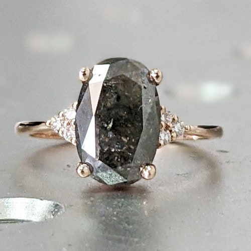 Salt and Pepper Diamond Engagement Ring Vintage Wedding Ring Etsy