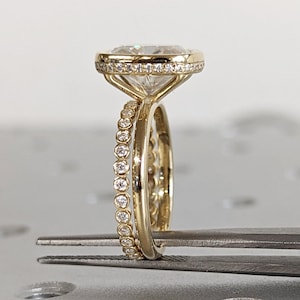 3 CT Excellent Cushion Cut Moissanite Ring / Bezel Setting Solitaire Ring / 14K Yellow Gold Wedding Bezel Ring / Engagement Ring For Her