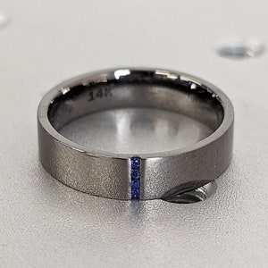 Gold Men's Sapphire Ring - Sapphire Ring Men - Sapphire Wedding Band - 5mm Band With Sapphires - Unique Mens Band - 14k Gold - Ring For Men