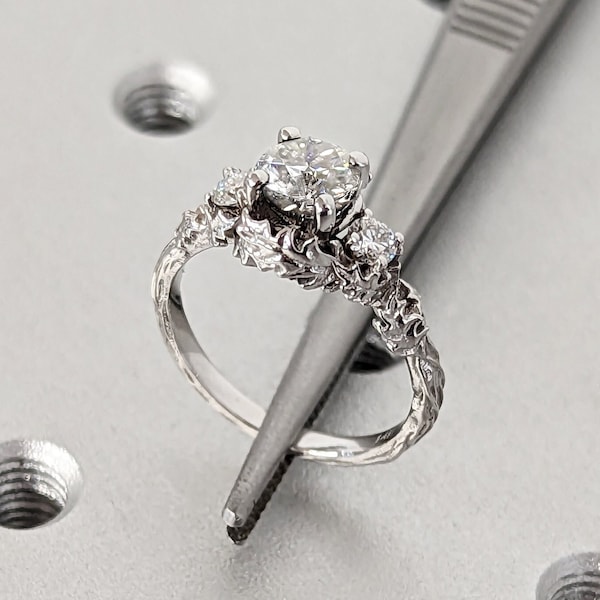 Nature inspired lab grown diamond bridal ring / Branch diamond engagement ring / Twig diamond engagement ring / Twig and Thistle Leaf Ring