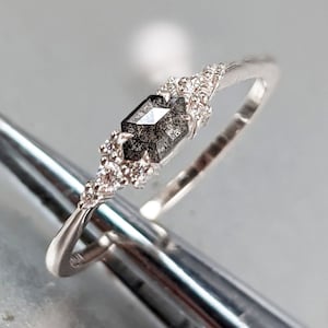 Vintage salt and pepper diamond engagement ring rose gold engagement ring diamond cluster ring wedding Bridal Anniversary Hexagon Cut