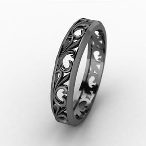 Vine and filigree wedding band, Vine silver band, Mens vine band, Vintage style silver wedding band,  Womens vine ring, Nature wedding band