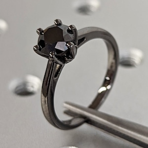 Vintage Engagement Black Diamond Ring, black gold ring, promise ring for her, wedding ring, unique total black ring for woman,all black ring