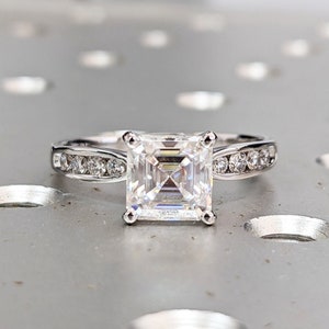 Asscher Cut Moissanite Solitaire Engagement Ring, Large Solitaire Asscher Cut Simulated Diamond Wedding Ring, 14k Gold Moissanite Ring