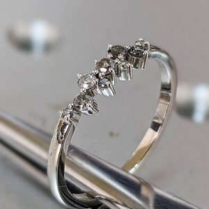 Salt and pepper diamond engagement, diamond cluster ring, 14k/18k yellow and rose gold, Engagement Ring Salt and Pepper Rustic, 9 diamonds
