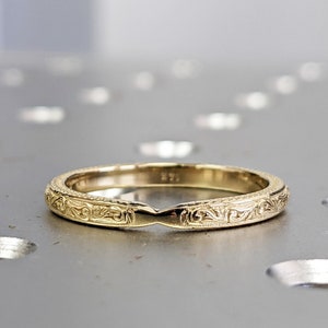 Vintage Wedding Ring, 14K Gold Wedding Band, Unisex Wedding Band, Floral Wedding Band, Antique Wedding Ring, Pattern Band, Thin Gold Ring