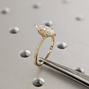 1.5ct Marquise Lab Diamond Solitaire Engagement Ring | 14K Yellow Gold Diamond Hidden Halo Promise Ring | Custom Wedding Anniversary Ring