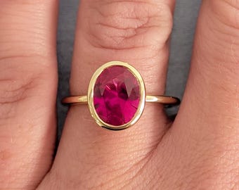14K Yellow Gold Oval Cut Ruby Engagement Ring, July Birthstone Ring