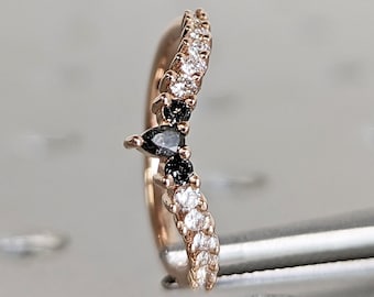 Curved wedding band solid gold,pear shaped diamond/Moissanite band Women Chevron Matching Stacking ring Unique band Promise Anniversary band
