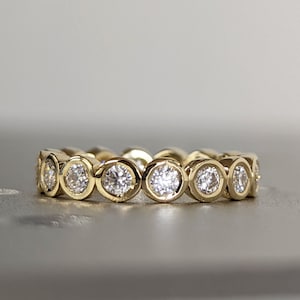 14k 18k Gold Full Diamond Moissanite Eternity Ring, Stackable Ring Wedding Band, Bezel Set Ring for Her, Dainty Wedding Engagement Ring