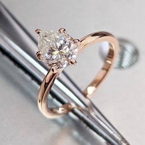 Pear Shaped Moissanite Engagement Ring, Teardrop Moissanite Ring, Yellow Gold Ring Rose Gold Simple Solitaire, Tear Drop Cut Pear Shape