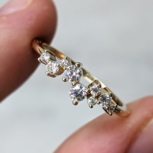 Cluster Ring in 14k Gold / Diamond Cluster Ring / Unique Diamond Moissanite Stackable Ring / Diamond Wedding Band