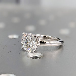 2.5 Carat Solitaire Engagement Ring Round Brilliant Cut Moissanite Set in 14K Solid White Gold Available Yellow and Rose Gold image 7