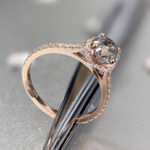 Salt and pepper engagement ring round cut vintage engagement ring prong set ring diamond ring rose gold anniversary ring