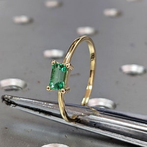 emerald baguette ring 14k gold Emerald Ring Baguette Emerald Ring 14k Solid Gold Minimalist Emerald Ring Stacking Emerald Ring