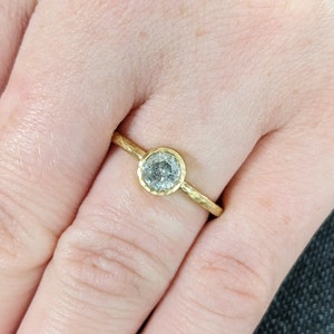 Hammered Gold Ring | Thin Wedding Band | 18k Yellow Gold Ring | Natural Diamond Solitaire Womens Wedding Band | Simple, Unique Promise Ring