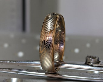 Rose Gold Mokume Gane Tungsten - Forged Ring- Mokume Band - Damascus Ring- Two Color Mokume- Mokume Wedding Bands - Mokumegane