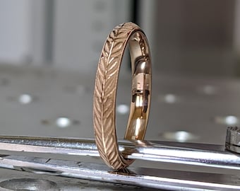 Antique Wedding Ring, Unisex 14K Gold Band, Vintage Wedding Ring, Pattern Band, Engraved Ring, Floral Band, Victorian 18k Rose Gold Ring