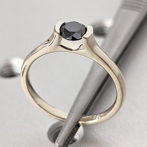 Black Diamond Solitaire Ring, Gold Wedding Ring, Anniversary Ring, Unique Diamond Ring, Engagement Band, Proposal Ring,  Band, Unique Ring