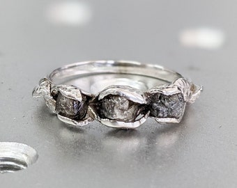 Raw Diamond Ring Alternative Engagement Ring Promise Ring Natural Diamond Stone Three Wedding Band Rough Gemstone Uncut Rustic