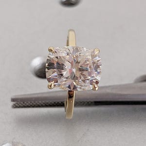 Cushion Cut Lab Grown Diamond Engagement Ring | Dainty 14k Solid Gold Ring | Solitaire Promise Ring for Her | Unique Lab Grown Diamond Gift