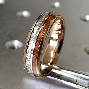 Wood Meteorite Rose Gold Tungsten Ring 6MM Male Female 2 Layer Wedding Band Size 5 to 14 Men Women Anniversary Elegant Engagement Love Gift