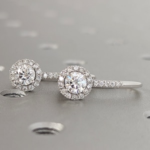 Minimalist Halo Stud Earrings / Diamonds Halo Earrings / Minimalist Earrings / Classic Earrings / Bridesmaid Gift / Moissanite Halo Earrings