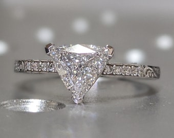 14k White Gold Trillion Cut Solitaire Engagement Ring, Wedding Ring, Bridal Ring, Man Made Diamond Simulant, Lab Created Moissanite