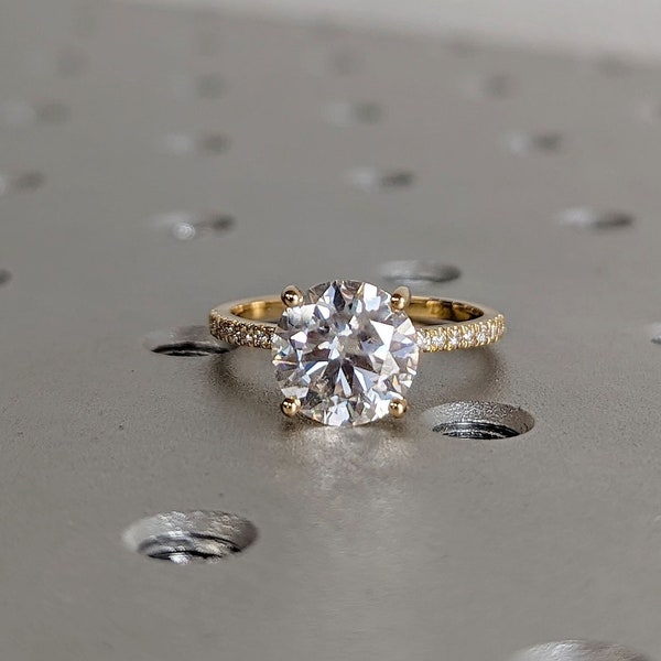 3ct Round Lab Diamond Wedding Anniversary Ring | 18K Yellow Gold Moissanite Hidden Halo | Diamond Eternity Ring | Custom Bridal Jewelry