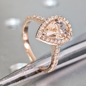 Vintage Teardrop Morganite Ring- 14K Rose Gold Ring- Morganite Engagement Ring- Promise Ring- Anniversary Birthday Gift For Her- Peach Stone