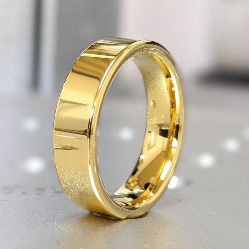 Flat Yellow Gold Ring Plated Tungsten Wedding Band 4mm Ring Etsy