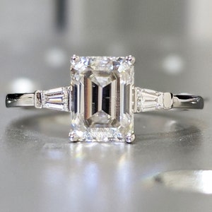 Emerald Cut Engagement Ring, Emerald Cut Ring, Baguette Engagement Ring ...