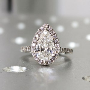 Pear Halo Ring 14K Solid Gold Diamond Simulants Ring Pave Wedding Ring Promise Ring Halo Diamond And Moissanite