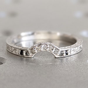 Vintage Diamond Curved Ombre Wedding Band Art Deco Matching Set Ring 14K White Gold Curved Filigree Band White Gold Vintage Band Art Deco