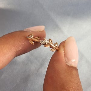 Nature Inspired 18k Rose Gold Rings for Women | Dainty Natural Diamond Stacking Ring | Handmade Jewelry | Rustic Engagement | Organic Ring