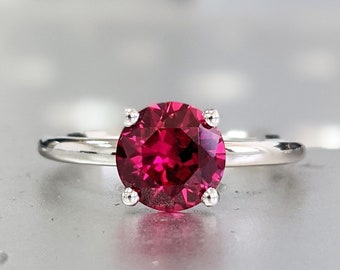Ruby Ring, Unique Engagement Ring, Solitaire Ring, Round Ruby Ring, Ruby Jewelry, Classic Ruby Thin Ring Petite Classic Band, Delicate