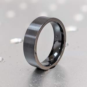 Black Zirconium Ring Traditional Style Band Made / Flat Black Zirconium Ring  / 6mm Simple Ring For Him