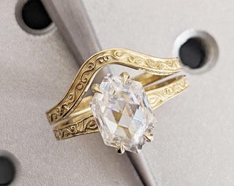 Moissanite Brautring Set, Hexagon Verlobungsring, Vintage Style Solitaire Ring, 14k Solid Gold Filigree Ring, personalisierte Statement Ring