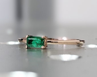 petite emerald baguette ring 14k gold Emerald Ring Baguette Emerald Ring 14k Solid Gold Minimalist Emerald Ring Stacking Emerald Ring