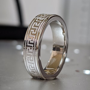 5 mm 14k 18k Gold Wedding Ring, Greek key Gold Wedding band, Star dust Greek Pattern Ring, Greek Key Wedding Ring, Greek Key Ring