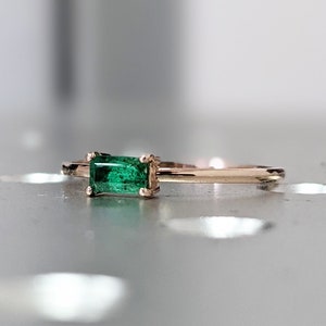 petite emerald baguette ring 14k gold Emerald Ring Baguette Emerald Ring 14k Solid Gold Minimalist Emerald Ring Stacking Emerald Ring