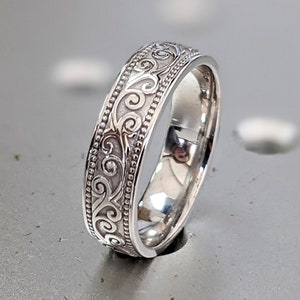 Antique Wedding Ring, Unisex 14K Gold Band, Vintage Wedding Ring, Pattern Band, Engraved Ring, Floral Band, Victorian 18K Rose Gold Ring