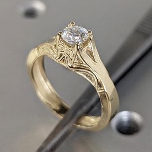 Celtic Engagement Ring White Gold Solitaire Celtic Knot Ring Moissanite Ring Scottish Ring Irish Ring Gold Celtic Ring Diamond Simulant Ring
